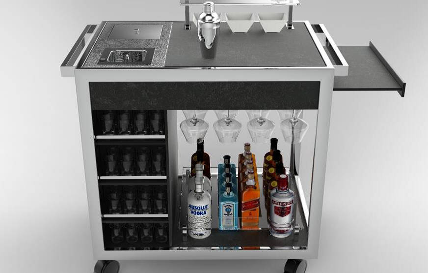 Mixology cart with built-in glass chiller